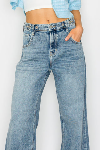 Adjustable Waistband High Rise Baggy Wide Jeans - Glamourous Grace