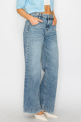 Adjustable Waistband High Rise Baggy Wide Jeans - Glamourous Grace