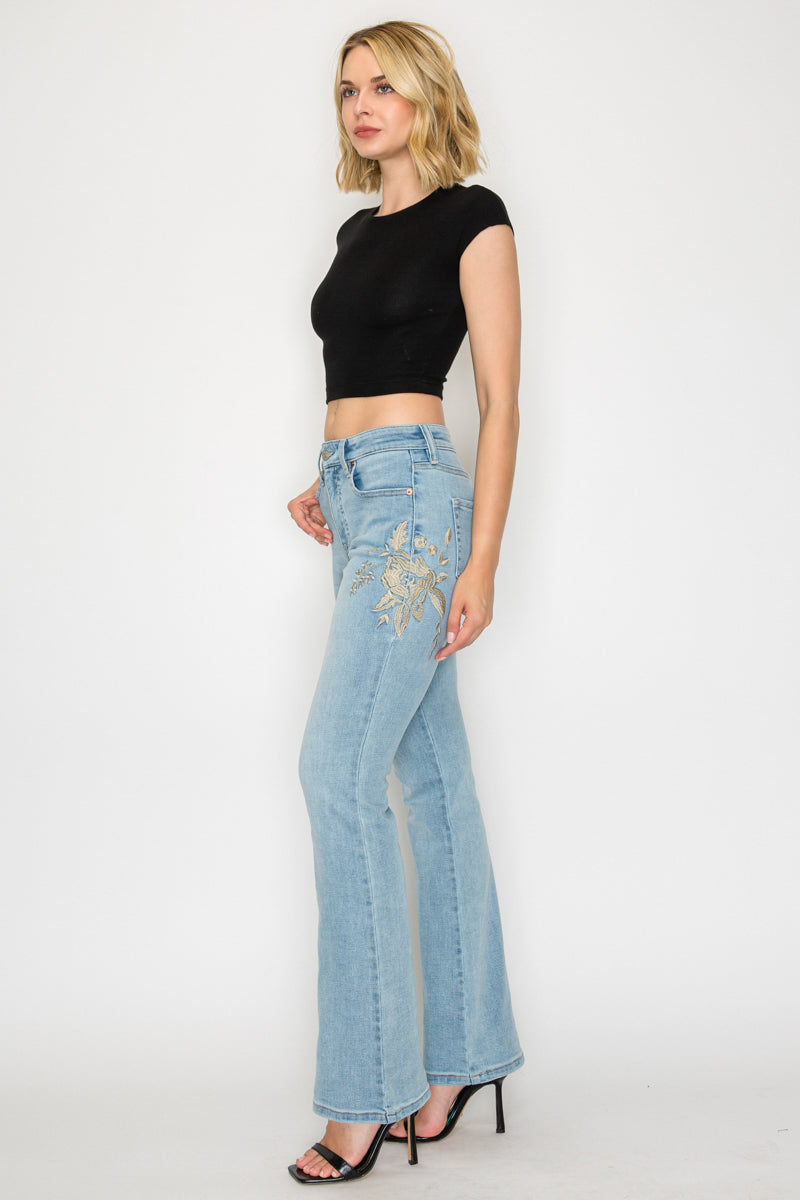 High Rise Embroidered Modern Bootcut Jeans - Glamourous Grace