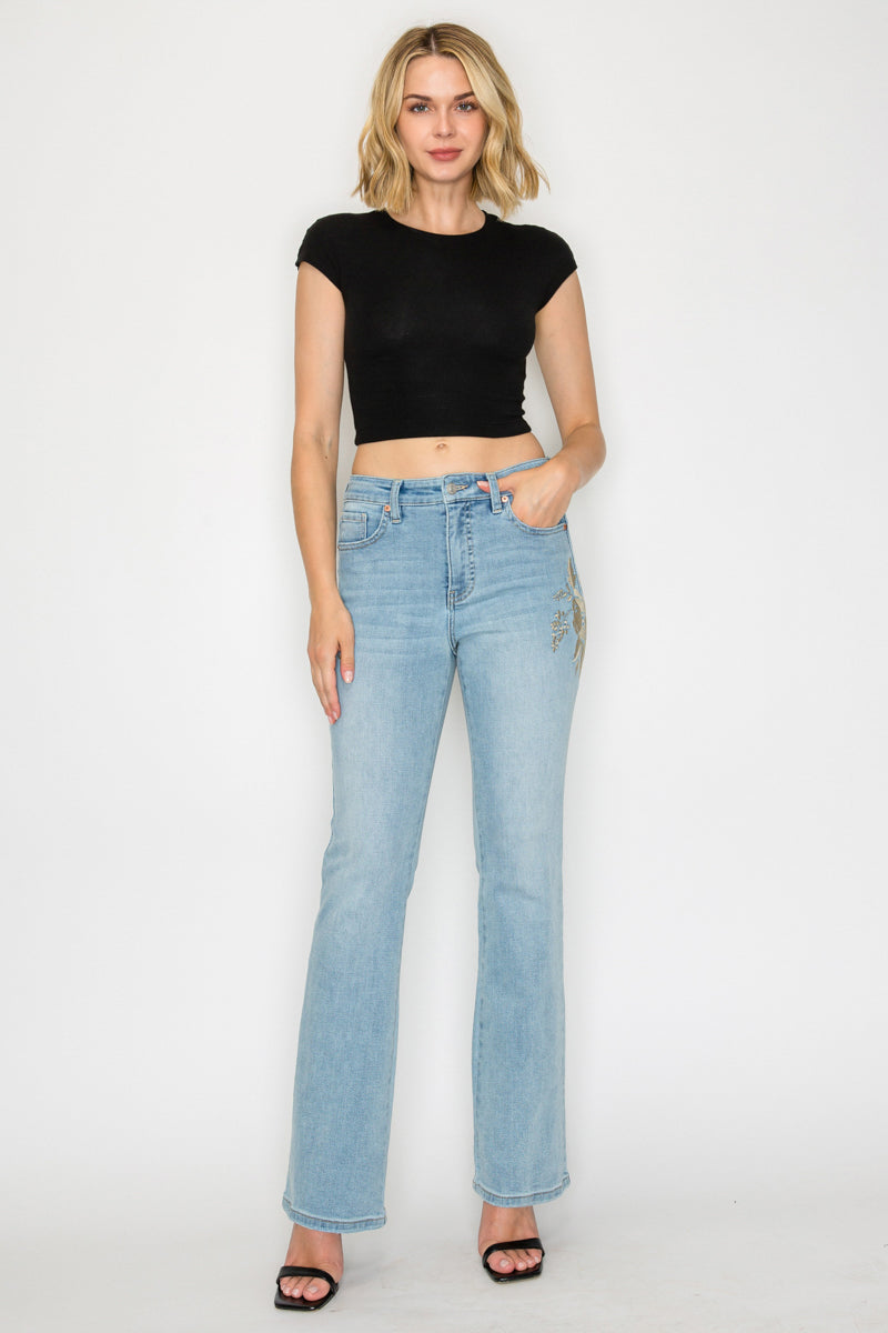 High Rise Embroidered Modern Bootcut Jeans - Glamourous Grace