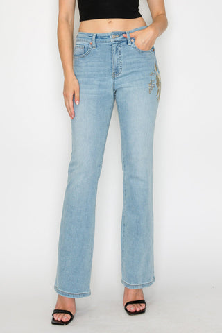 High Rise Embroidered Modern Bootcut Jeans