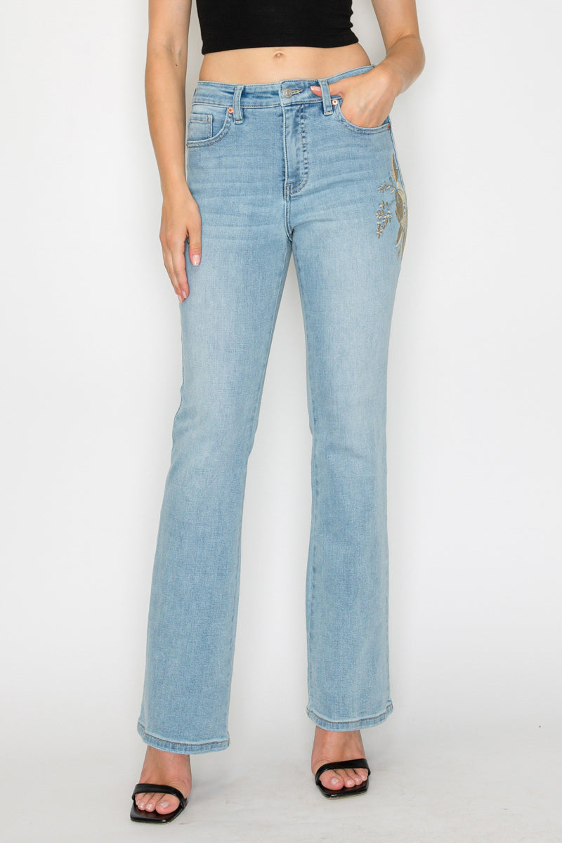 High Rise Embroidered Modern Bootcut Jeans - Glamourous Grace