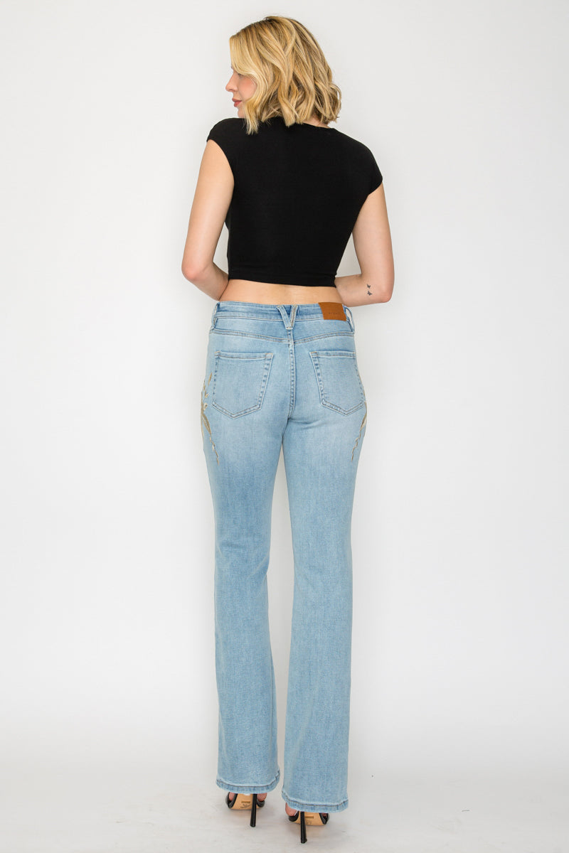 High Rise Embroidered Modern Bootcut Jeans - Glamourous Grace