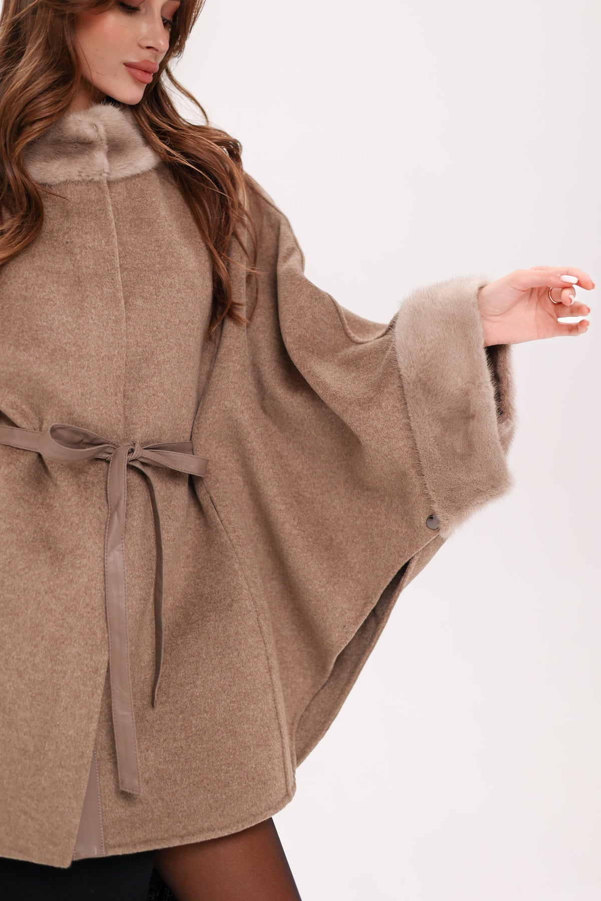 Genuine Scandinavian Mink Fur Double Face Wool Poncho