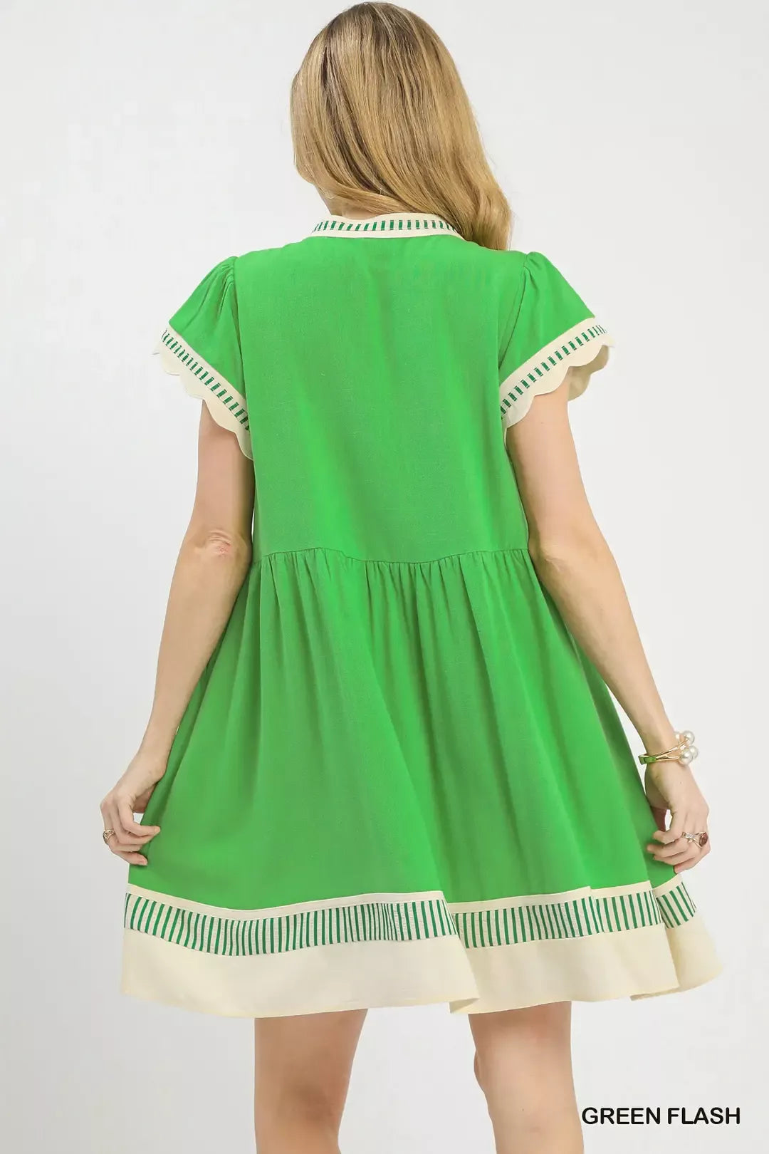 Umgee Linen Color Block Flutter Sleeve Dress - Glamourous Grace