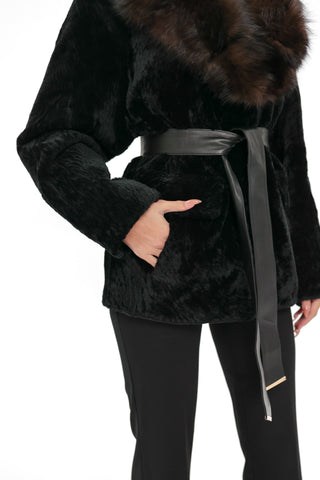 Modena Genuine Astrakhan Polar Fox Trim Coat