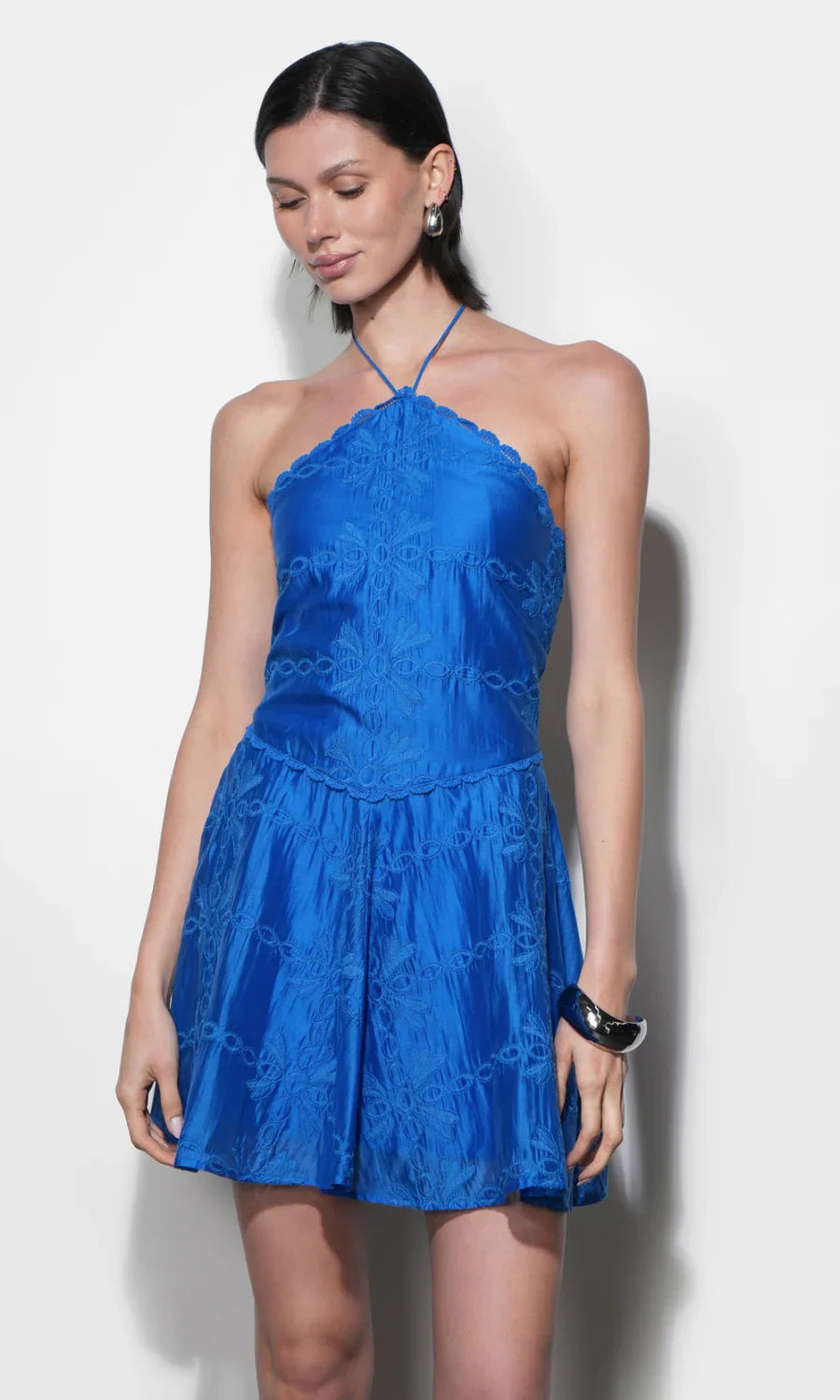 Callie Embroidered Halter Mini Dress - Glamourous Grace