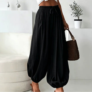 2026 Women's Summer Loose Drawstring Wide-Leg Cropped Pants With Draped Effect Harem Pants For Export Cross-Border Women's Fashion