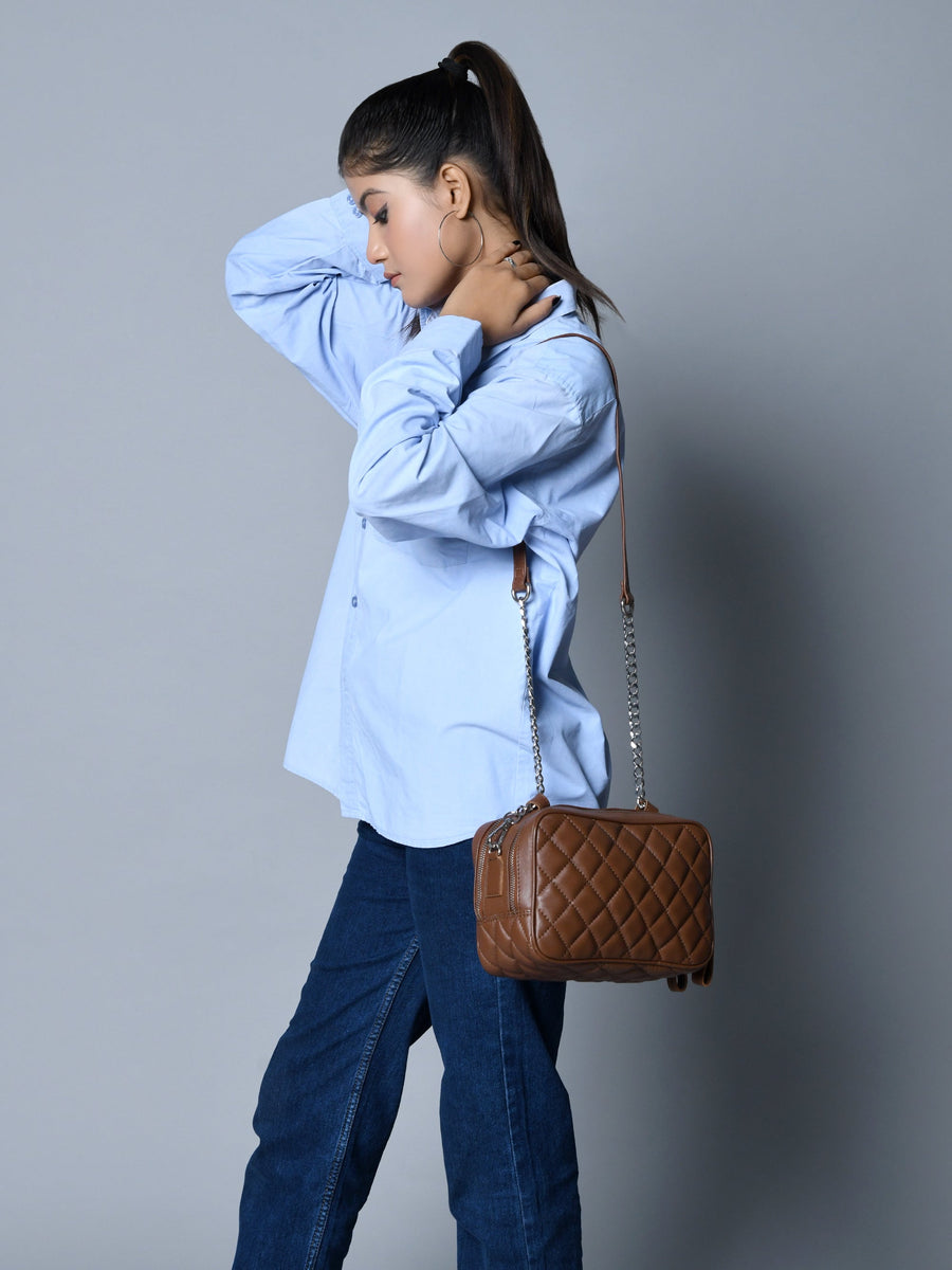 Mini Quilted Crossbody Bag, Rich Brown - Glamourous Grace