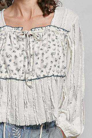 POL Square Neck Lace Long Balloon Sleeve Top - Glamourous Grace