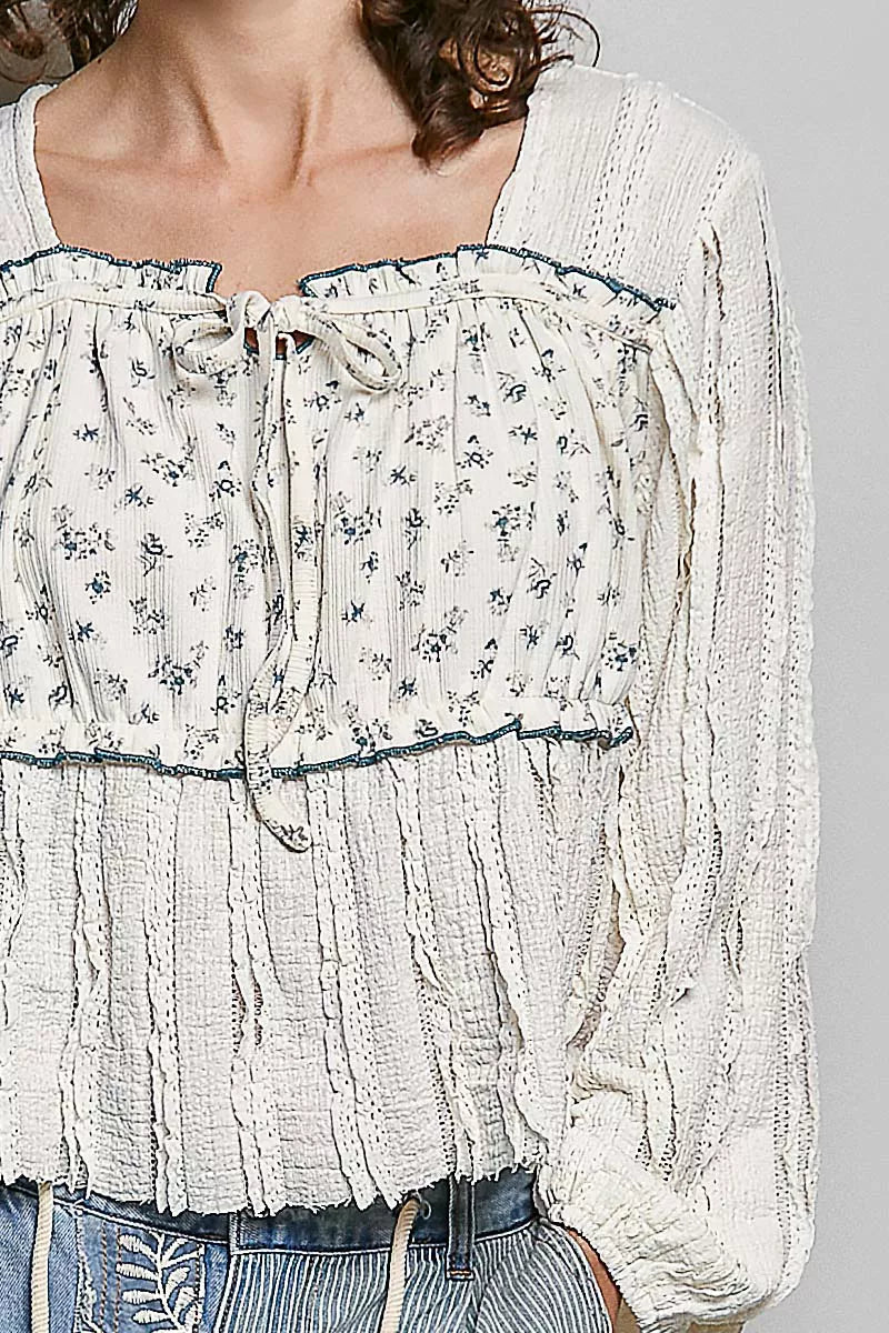 POL Square Neck Lace Long Balloon Sleeve Top - Glamourous Grace