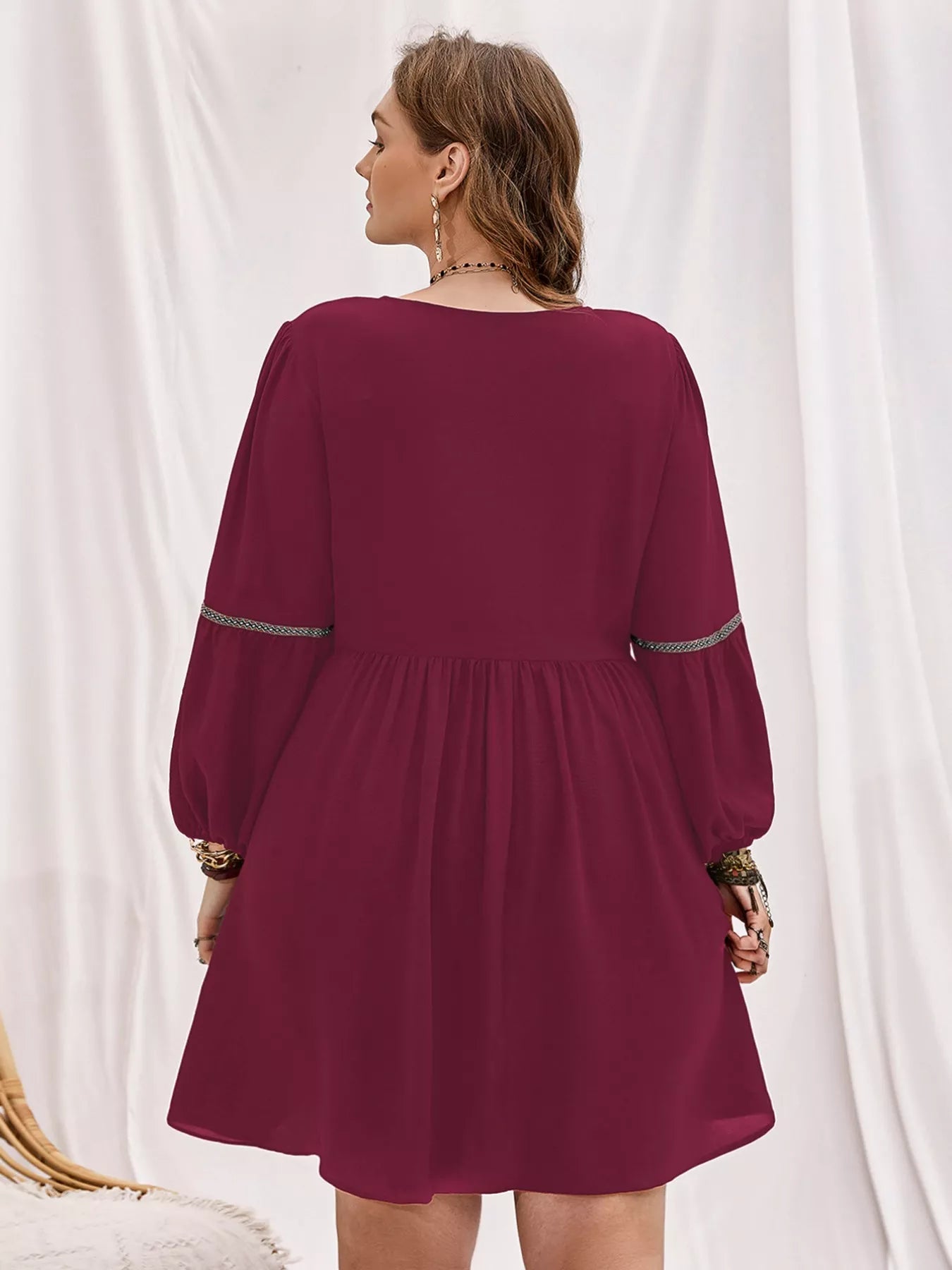 Plus Size Notched Balloon Sleeve Mini Dress - Glamourous Grace