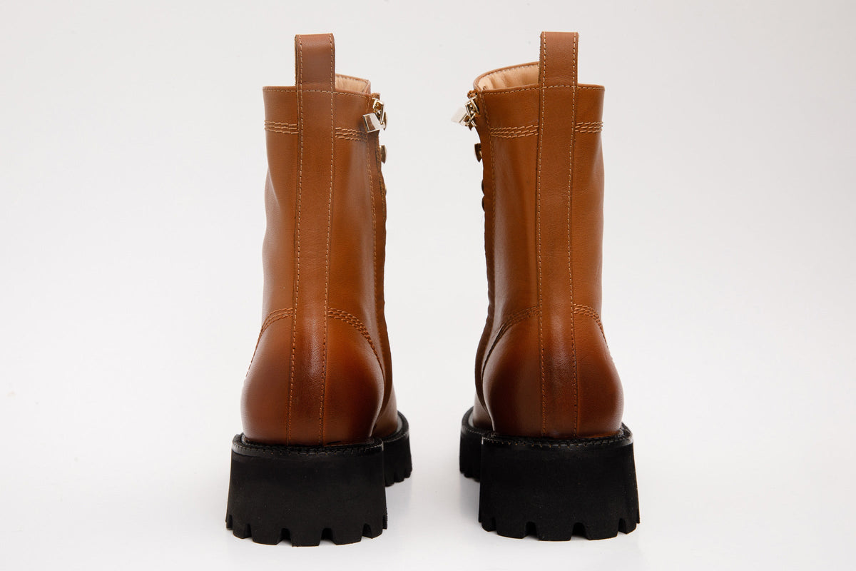The Moreno Tan Leather Lace-Up Mid Calf Women Boot Final Sale!