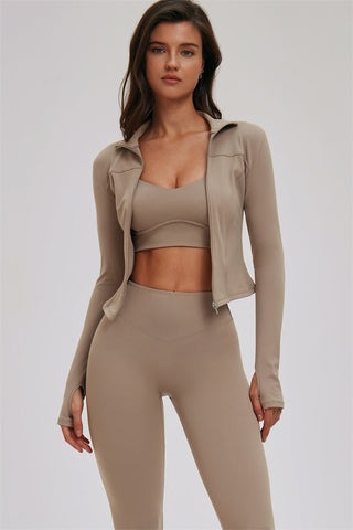 The Kinetic Zip Jacket Cross Back Sports Bra Leggings 3-Piece Set