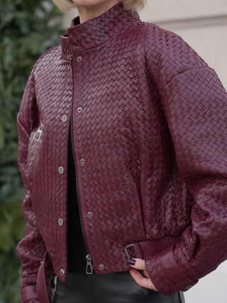 Marlowe Braided Genuine Leather Jacket in Bordeaux