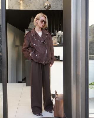 Dakota Eco Suede Aviator Jacket in Chocolate