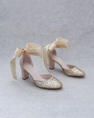 Rock Glitter Block Heel with Wrapped Satin Tie