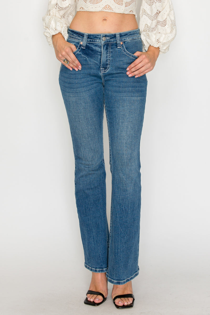 Stevie Tummy Control High Rise Slim Flare Jeans (Medium Wash) - Glamourous Grace