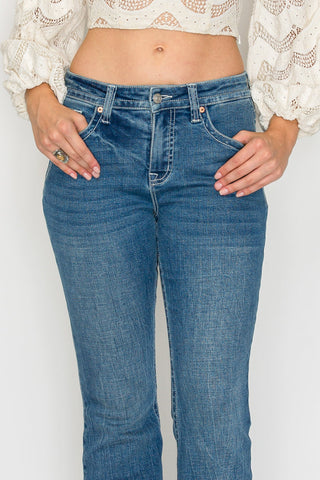 Stevie Tummy Control High Rise Slim Flare Jeans (Medium Wash)