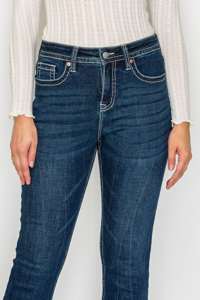 Stevie Tummy Control High Rise Slim Flare Jeans (Dark Wash) - Glamourous Grace