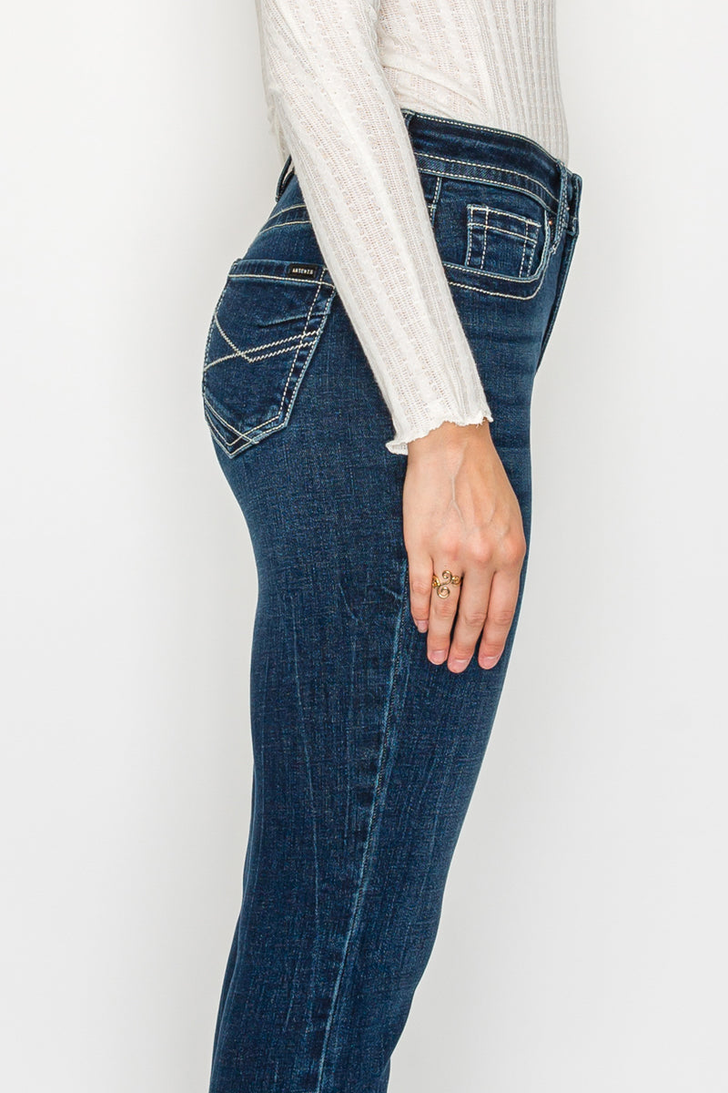 Stevie Tummy Control High Rise Slim Flare Jeans (Dark Wash) - Glamourous Grace