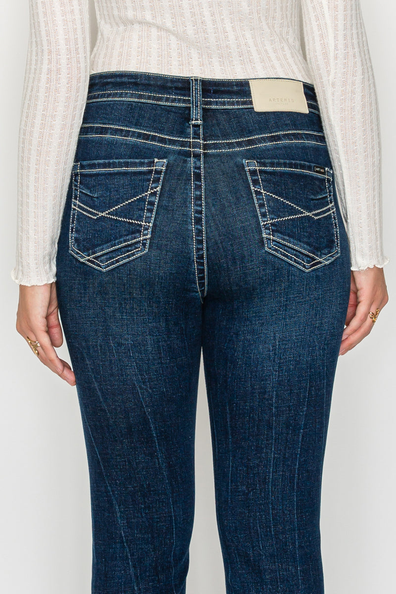 Stevie Tummy Control High Rise Slim Flare Jeans (Dark Wash) - Glamourous Grace