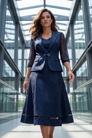 Navy Tailored Jacquard Blazer, Lucy
