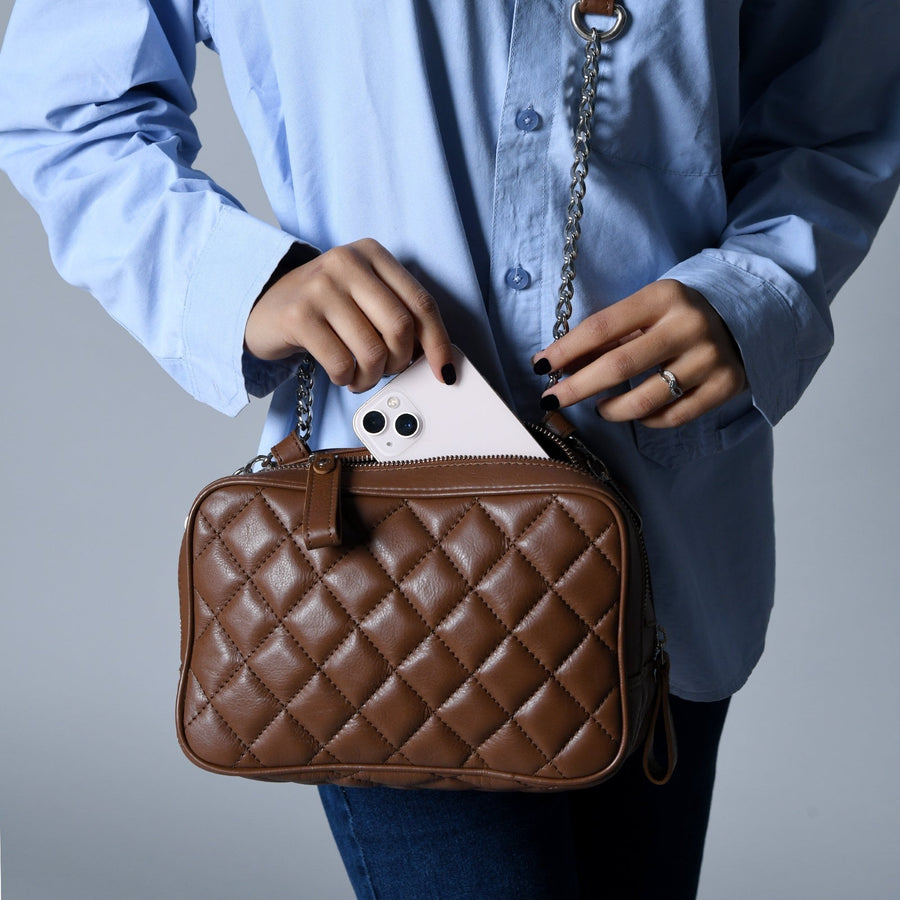 Mini Quilted Crossbody Bag, Rich Brown - Glamourous Grace