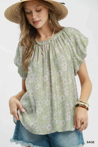 Umgee Floral Puff Sleeve Blouse - Glamourous Grace