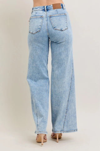 Judy Blue High Waist Wide Leg Jeans with Skewed Inseam