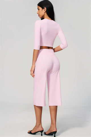 The Natalia Half-Sleeve Top Wide-Leg Crop 2-Piece Set