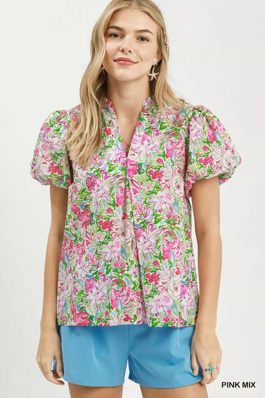 Umgee Floral Puff Sleeve Blouse - Glamourous Grace