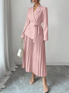 Blazer-Style Pleated Midi Dress