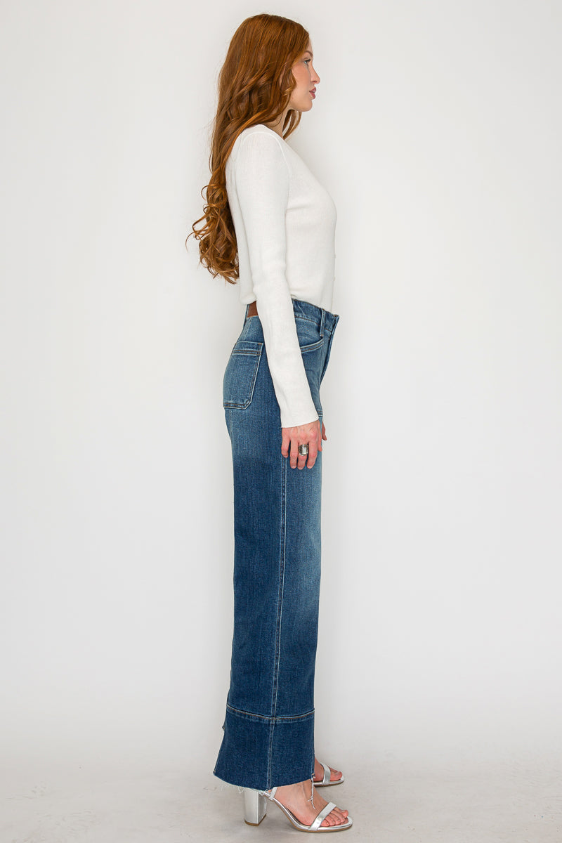 Aurora Tummy Control Eco Friendly Fabric Slim Palazzo Jeans (Dark Wash) - Glamourous Grace