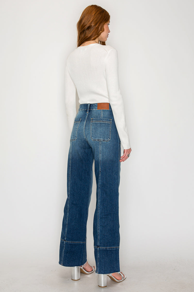 Aurora Tummy Control Eco Friendly Fabric Slim Palazzo Jeans (Dark Wash) - Glamourous Grace