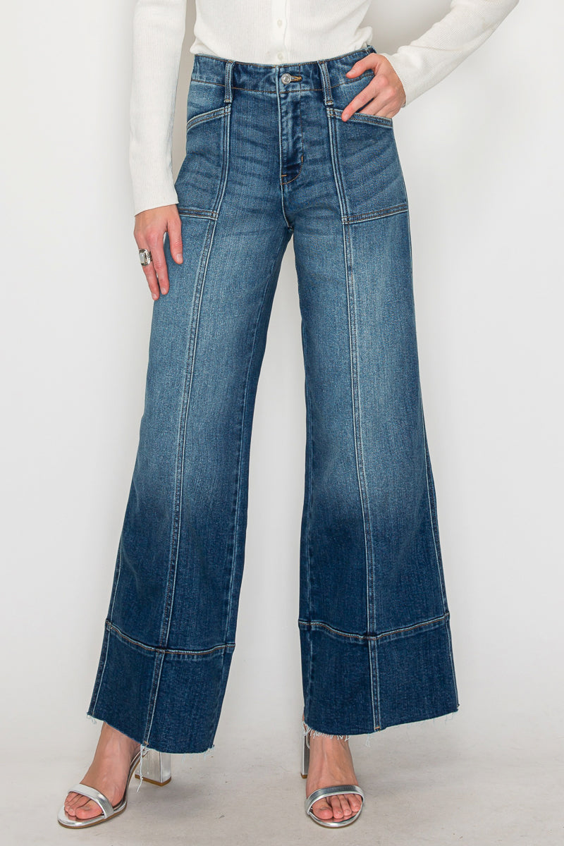 Aurora Tummy Control Eco Friendly Fabric Slim Palazzo Jeans (Dark Wash) - Glamourous Grace