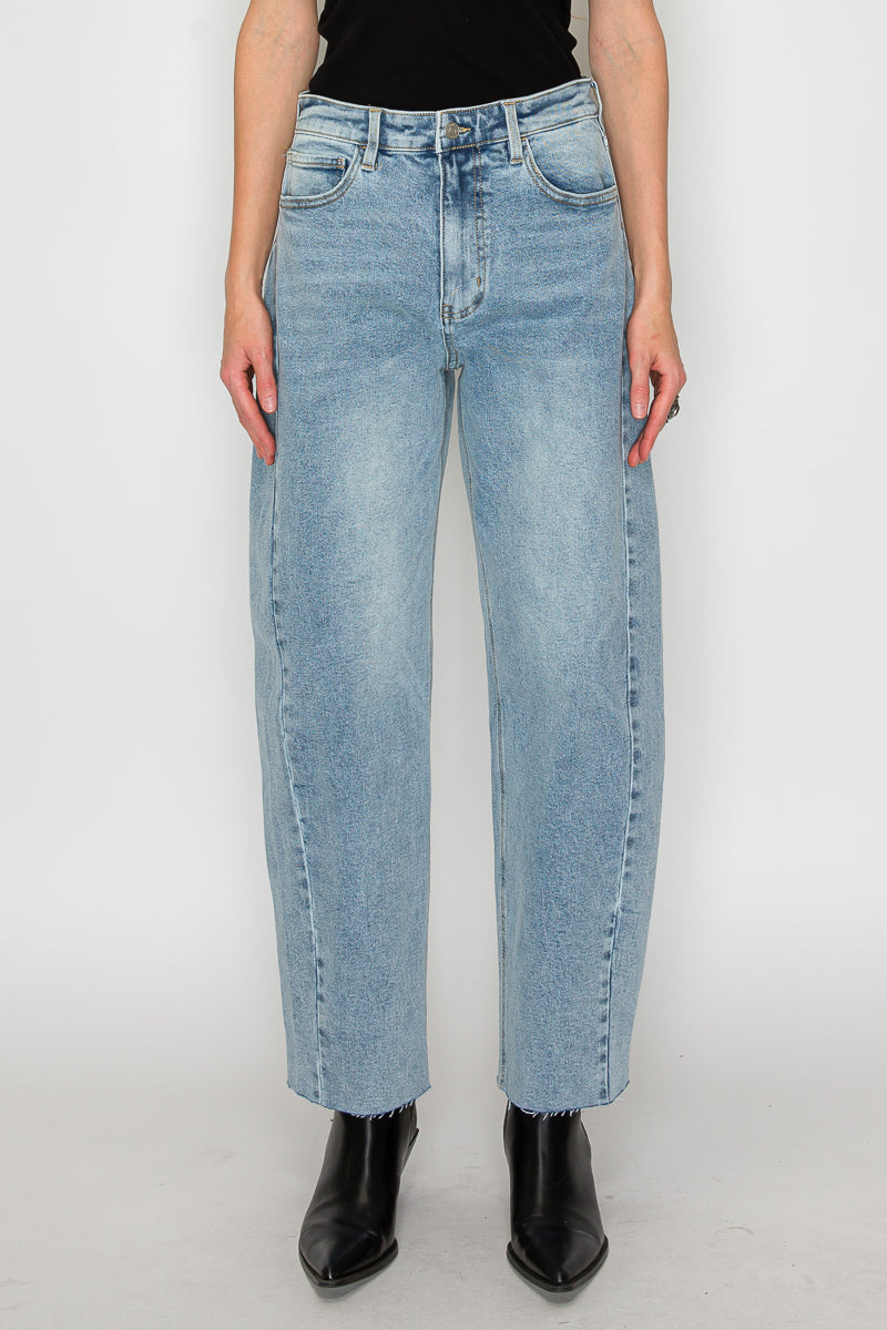 Harlow High Waisted Barrel Jeans Blue by Artemis - Glamourous Grace