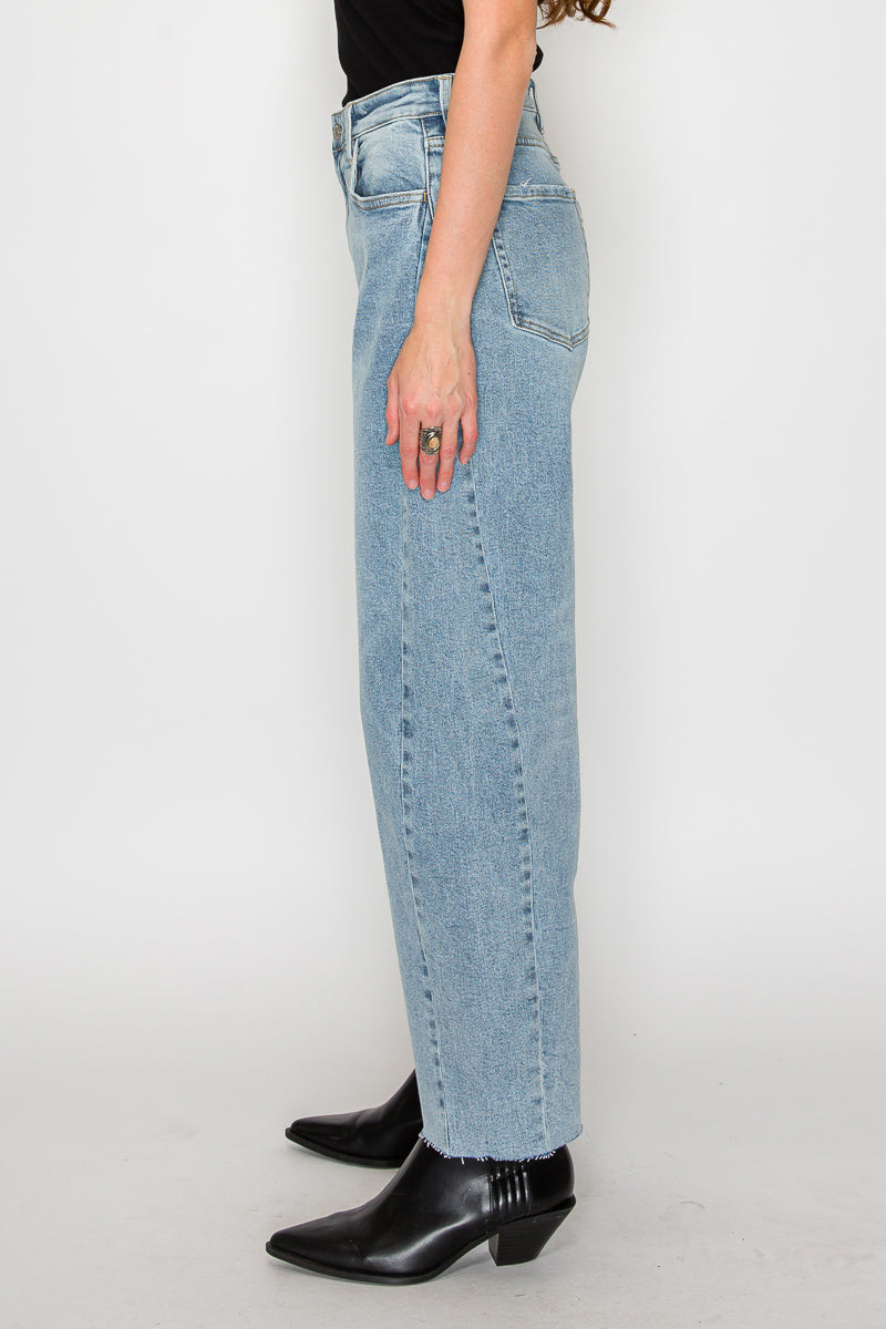 Harlow High Waisted Barrel Jeans Blue by Artemis - Glamourous Grace