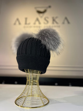 Two Fur Poms Hat Adult | Kids