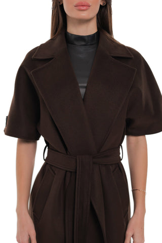 Evelyn Structured Short-Sleeve Coat in Chocolate
