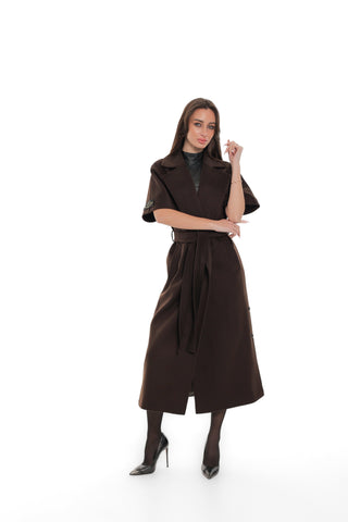 Evelyn Structured Short-Sleeve Coat in Chocolate
