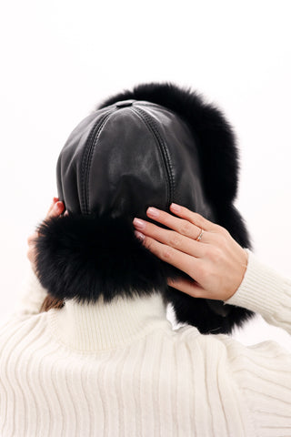 Genuine Polar Fox Fur Genuine Leather Hat