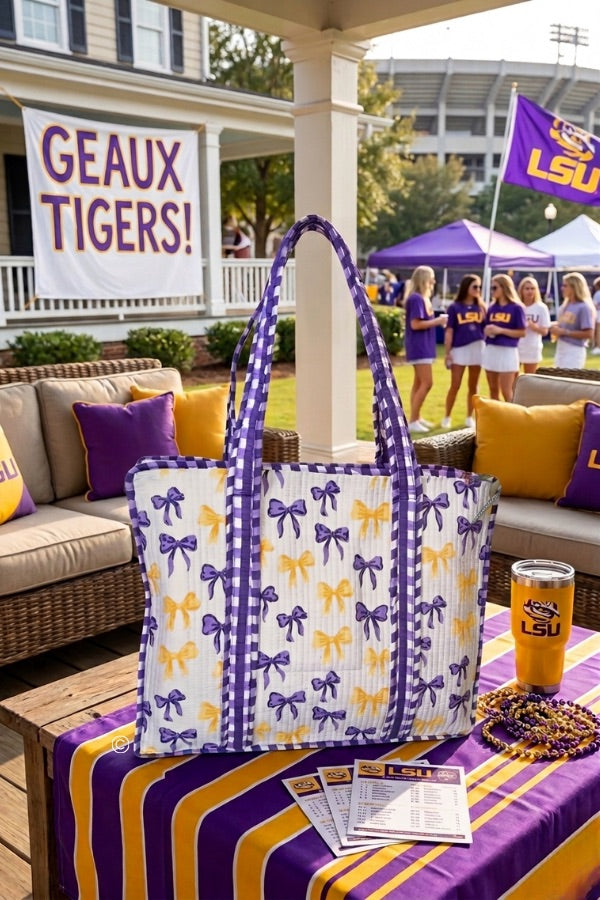SC - Sideline Social Purple and Yellow Bow Tote bag - Glamourous Grace