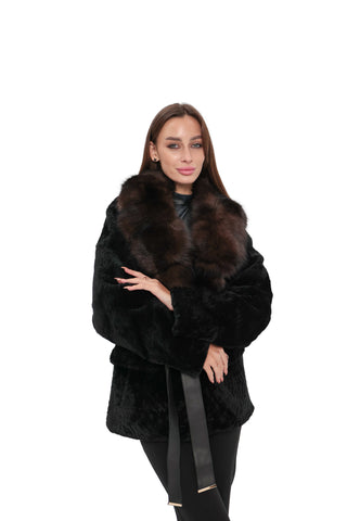 Modena Genuine Astrakhan Polar Fox Trim Coat