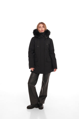 Onyx Genuine Fox Fur Vest-Lined Wool Blend Parka