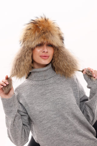 Genuine Racoon Fur Genuine Leather Hat