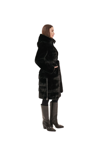 Faux Mink Effect Fur Hooded Coat