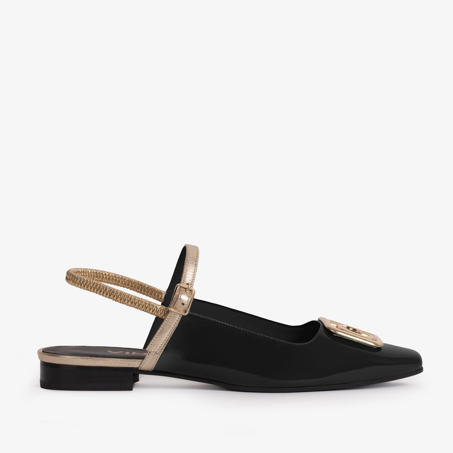 The Rosalinda Black Leather Women Flat Slingback Sandal - Glamourous Grace