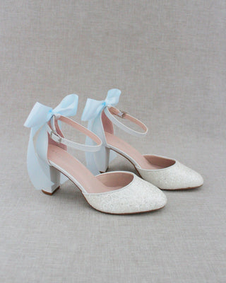 Rock Glitter Block Heel with Back Satin Bow