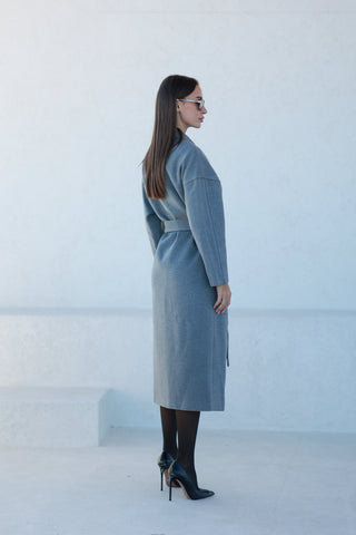 Logan Leather Trim Cashmere Blend Overcoat in Grey